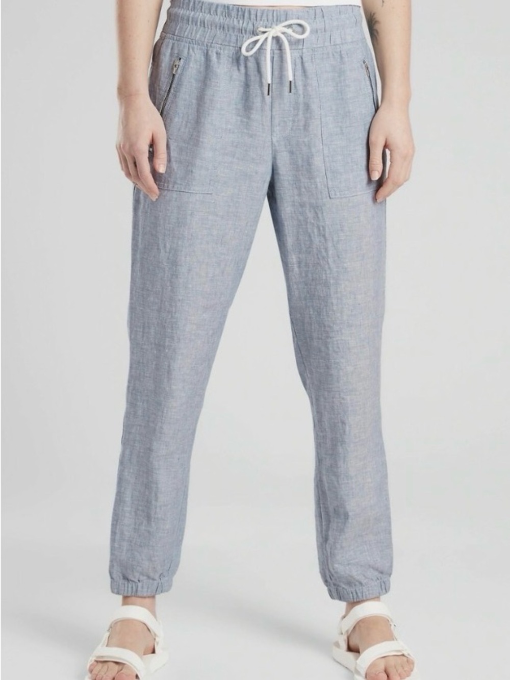 Athleta Cabo Light Blue Chambray Linen Jogger Pants size 6